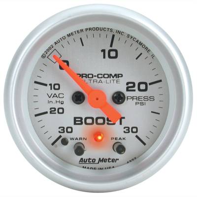 Auto Meter - Auto Meter Gauge; Vac/Boost; 2 1/16in.; 30inHG-30psi; Stepper Motor w/Peak/Warn; Ultra-Lite 4377