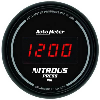 Auto Meter - Auto Meter Gauge; Nitrous Pressure; 2 1/16in.; 1600psi; Digital; Black Dial w/Red LED 6374