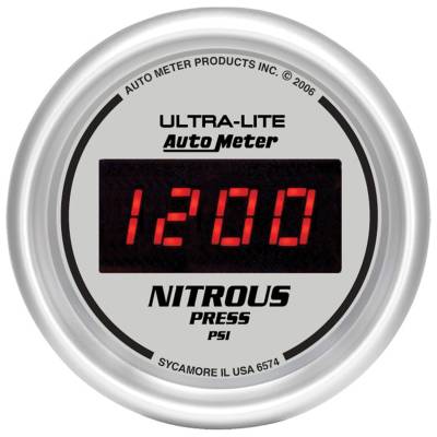Auto Meter - Auto Meter Gauge; Nitrous Pressure; 2 1/16in.; 1600psi; Digital; Silver Dial w/Red LED 6574