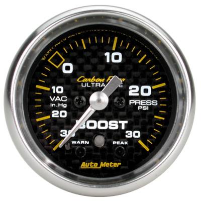 Auto Meter - Auto Meter Gauge; Vac/Boost; 2 1/16in.; 30inHg-30psi; Stepper Motor w/Peak/Warn; Carbon Fib 4777