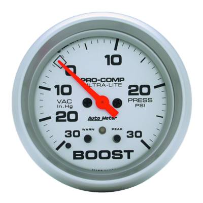 Auto Meter - Auto Meter Gauge; Vac/Boost; 2 5/8in.; 30inHG-30psi; Stepper Motor w/Peak/Warn; Ultra-Lite 4477