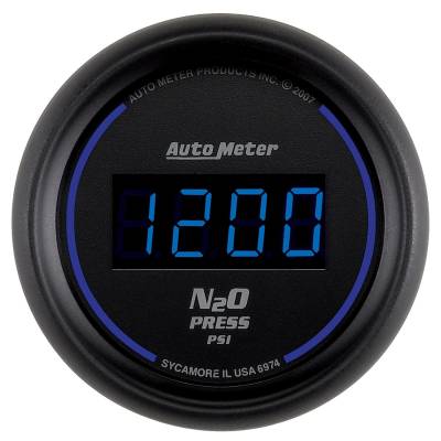 Auto Meter - Auto Meter Gauge; Nitrous Pressure; 2 1/16in.; 1600psi; Digital; Black Dial w/Blue LED 6974