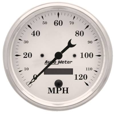Auto Meter - Auto Meter Gauge; Speedo.; 5in.; 120mph; Elec. Prog. w/LCD Odo; Old Tyme White 1689