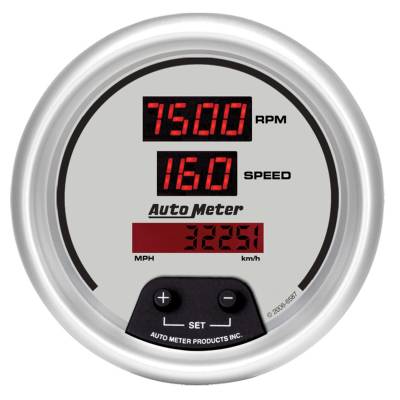 Auto Meter - Auto Meter Gauge; Tach/Speedo; 3 3/8in.; 120mph/8k RPM; Elec. Program; Digital; Slvr Dial w 6587