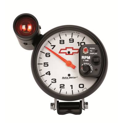 Auto Meter - Auto Meter Gauge; Tach; 5in.; 10k RPM; Pedestal w/ext. Shift-Lite; GM Bowtie White 5899-00406