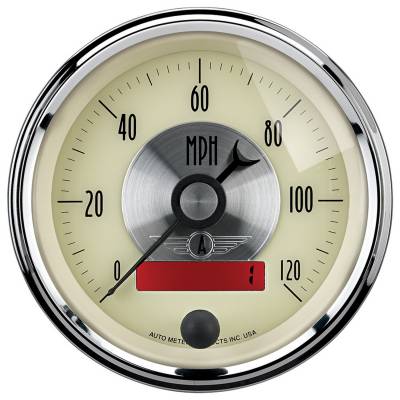 Auto Meter - Auto Meter Gauge; Speedo; 3 3/8in.; 120mph; Elec. Program w/LCD odo; Prestige Antq. Ivory 2087