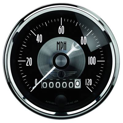 Auto Meter - Auto Meter Gauge; Speedo; 3 3/8in.; 120mph; Elec. Program w/Wheel odo; Prestige Blk. Diamon 2088