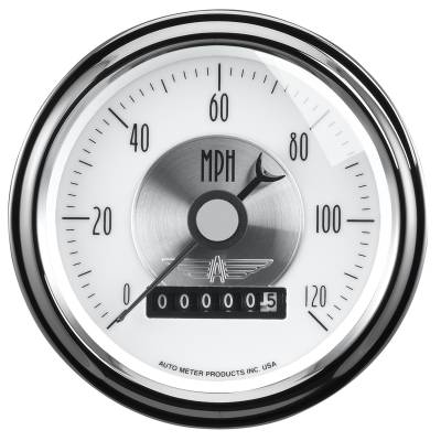 Auto Meter - Auto Meter Gauge; Speedo; 3 3/8in.; 120mph; Elec. Program w/Wheel odo; Prestige Pearl 2085