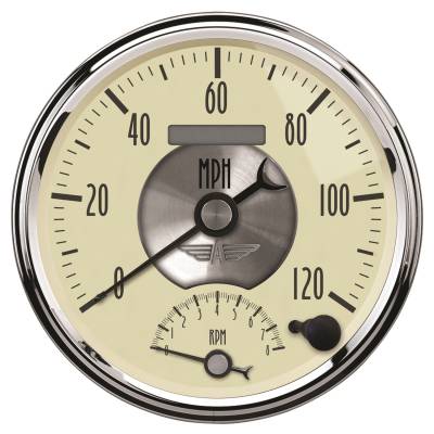 Auto Meter - Auto Meter Gauge; Tach/Speedo; 5in.; 120mph/8k RPM; Elec. Program.; Prestige Antq. Ivory 2090