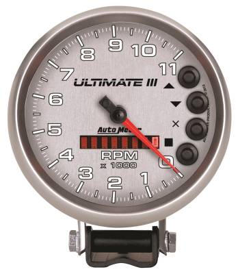 Auto Meter - Auto Meter Gauge; Tach; 5in.; 11k RPM; Pedestal; Datalogging; Ultimate III Playback; Silver 6886