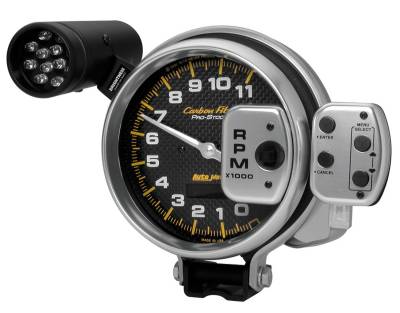 Auto Meter - Auto Meter Gauge; Tach; 5in.; 11k RPM; Pro-Stock Pedestal w/Super Lite/Peak Mem; Carbon Fib 6836