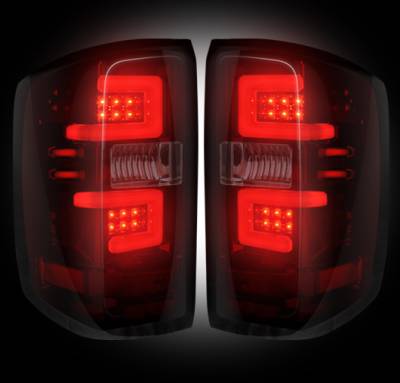 Recon Lighting - Chevy Silverado 14-15 1500 (Fits 3rd GEN All Body Styles Chevy Silverado & GMC Sierra 15-16 Dually ONLY) LED TAIL LIGHTS - Dark Red Smoked Lens