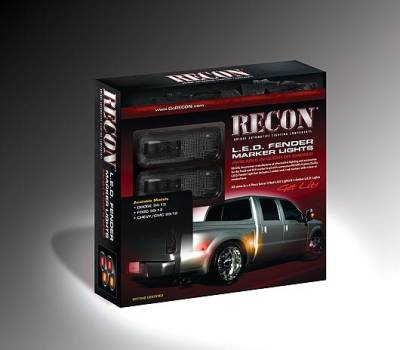 Recon Lighting - Dodge 10-15 RAM Dually Fender Lenses (4-Piece Set) w/ 2 Red LED Lights & 2 Amber LED Lights - Clear Lens w/ Chrome Trim