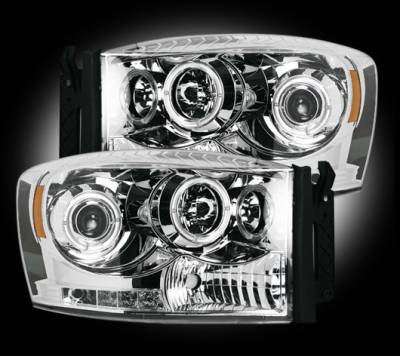 Recon Lighting - Dodge RAM 06-08 1500 & 06-09 2500/3500 PROJECTOR HEADLIGHTS w/ CCFL HALOS & DRL - Clear / Chrome