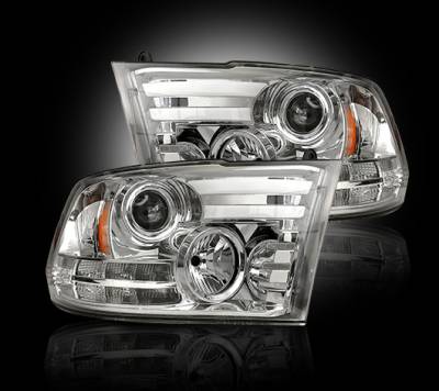 Recon Lighting - Dodge RAM 14-15 1500 & 15-16 2500/3500 PROJECTOR HEADLIGHTS w/ Ultra High Power Smooth OLED DRL & High Power Amber LED Turn Signals - Clear / Chrome