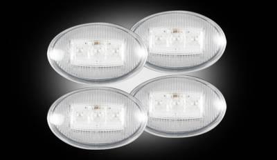 Recon Lighting - Ford 99-10 Superduty Dually Fender Lenses (4-Piece Set) w/ 2 Red LED Lights & 2 Amber LED Lights - Clear Lens w/ Chrome Trim
