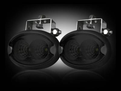 Recon Lighting - 1100 Lumen LED Driving / Utility Light Kit w Oval Shaped Housing - Two White 10W 6500K LED's in Each Light - Sold as a Pair - Black Chrome Internal Housing with Clear Lens w/ Black Housing - Housing Dimensions are (LxWxH) 3.75" x 2.00" x 2.25"