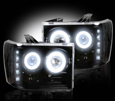 Recon Lighting - GMC Sierra 07-13 (2nd GEN) PROJECTOR HEADLIGHTS w/ CCFL HALOS & DRL - Smoked / Black