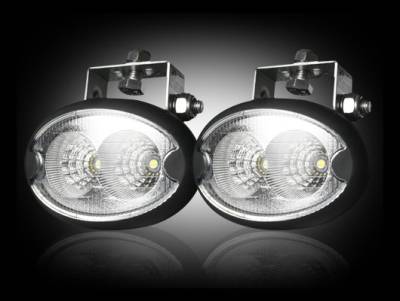 Recon Lighting - 1100 Lumen LED Driving / Utility Light Kit w Oval Shaped Housing - Two White 10W 6500K LED's in Each Light - Sold as a Pair - Chrome Internal Housing with Clear Lens w/ Black Housing - Housing Dimensions are (LxWxH) 3.75" x 2.00" x 2.25"