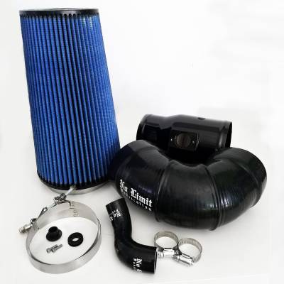 No Limit Fabrication  - 6.4 Cold Air Intake 08-10 Ford Super Duty Power Stroke Black Oiled Filter for Mod Turbo 5.5 Inch Inlet No Limit Fabrication