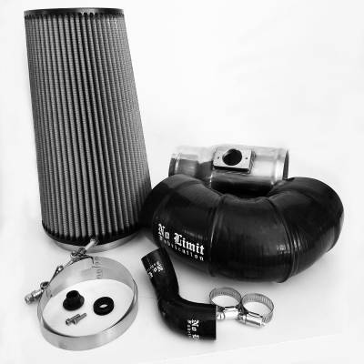 No Limit Fabrication  - 6.4 Cold Air Intake 08-10 Ford Super Duty Power Stroke Polished Dry Filter for Mod Turbo 5 Inch Inlet No Limit Fabrication