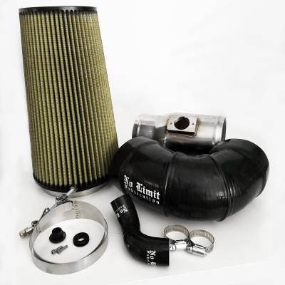 No Limit Fabrication  - 6.4 Cold Air Intake 08-10 Ford Super Duty Power Stroke Polished PG7 Filter for Mod Turbo 5.5 Inch Inlet No Limit Fabrication