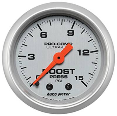 Auto Meter Gauge; Boost; 2 1/16in.; 15psi; Mechanical; Ultra-Lite 4302