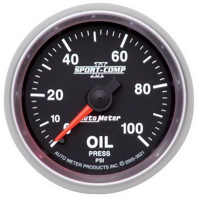 Auto Meter - Auto Meter Gauge; Oil Pressure; 2 1/16in.; 100psi; Mechanical; Sport-Comp II 3621 - Image 1