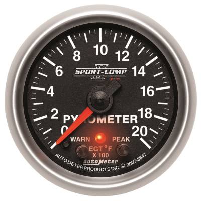 Auto Meter Gauge; Pyrometer (EGT); 2 1/16in.; 2000deg. F; Stepper Motor w/Peak/Warn; Sport- 3647