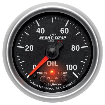 Auto Meter Gauge; Oil Press; 2 5/8in.; 100psi; Stepper Motor w/Peak/Warn; Sport-Comp II 7653