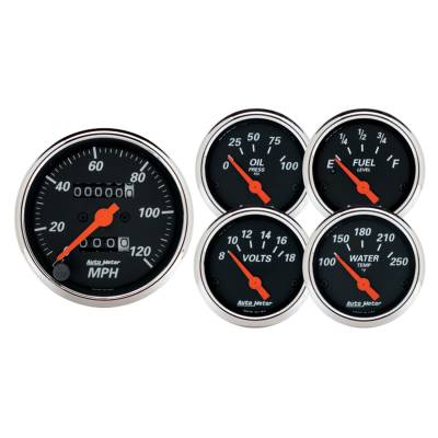 Auto Meter Gauge Kit; 5 pc.; 3 1/8in./2 1/16in.; Mech. Speedometer; Designer Black 1420
