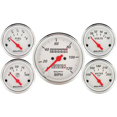 Auto Meter - Auto Meter Gauge Kit; 5 pc.; 3 1/8in./2 1/16in.; Mech. Speedometer; Arctic White 1300 - Image 1