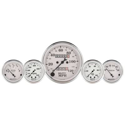 Auto Meter Gauge Kit; 5 pc.; 3 1/8in./2 1/16in.; Mech. Speedo.; WTMP/OILP; Old Tyme Wht 1611
