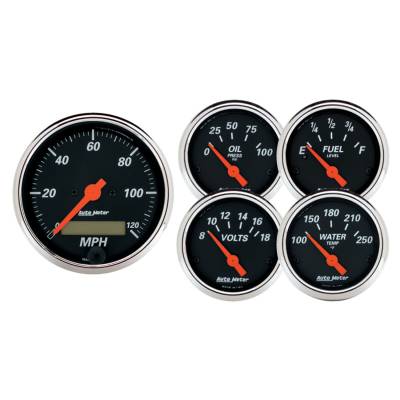Auto Meter - Auto Meter Gauge Kit; 5 pc.; 3 1/8in./2 1/16in.; Elec. Speedometer; Designer Black 1421 - Image 1