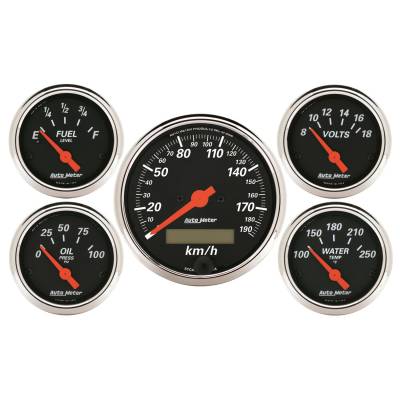 Auto Meter Gauge Kit; 5 pc.; 3 1/8in./2 1/16in.; Elec. km/h Speedometer; Designer Black 1421-M