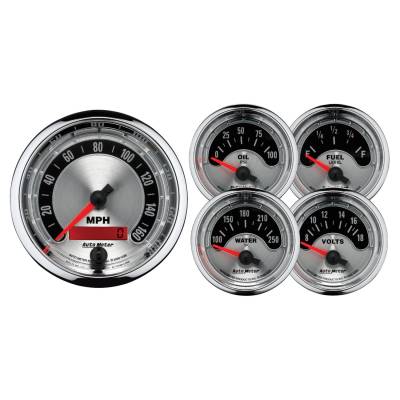 Auto Meter Gauge Kit; 5 pc.; 3 3/8in./2 1/16in.; Elec. Speedometer; American Muscle 1202