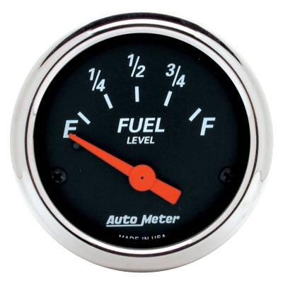 Auto Meter Gauge; Fuel Level; 2 1/16in.; 0E to 30F; Elec; Designer Black 1425
