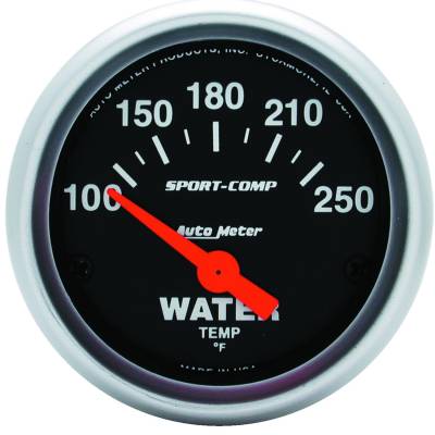 Auto Meter Gauge; Water Temp; 2 1/16in.; 100-250deg. F; Electric; Sport-Comp 3337