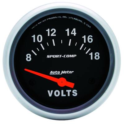 Auto Meter Gauge; Voltmeter; 2 5/8in.; 18V; Electric; Sport-Comp 3592