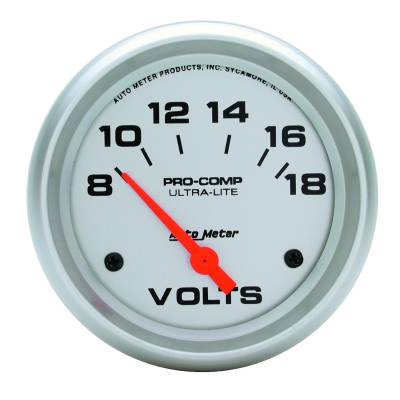 Auto Meter Gauge; Voltmeter; 2 5/8in.; 18V; Electric; Ultra-Lite 4491