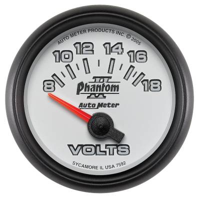 Auto Meter Gauge; Voltmeter; 2 1/16in.; 18V; Electric; Phantom II 7592