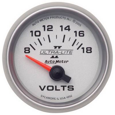 Auto Meter Gauge; Voltmeter; 2 1/16in.; 18V; Electric; Ultra-Lite II 4992
