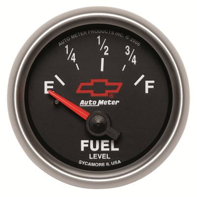Auto Meter Gauge; Fuel Level; 2 1/16in.; 0E to 90F; Elec; GM Bowtie Black 3613-00406
