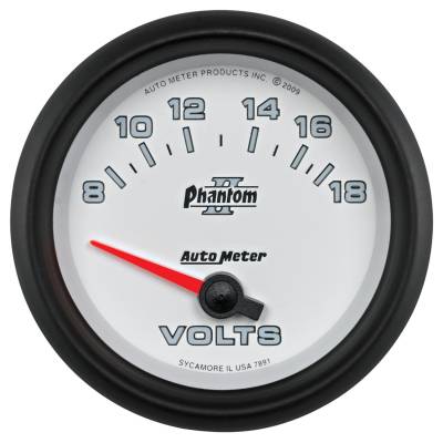 Auto Meter Gauge; Voltmeter; 2 5/8in.; 18V; Electric; Phantom II 7891