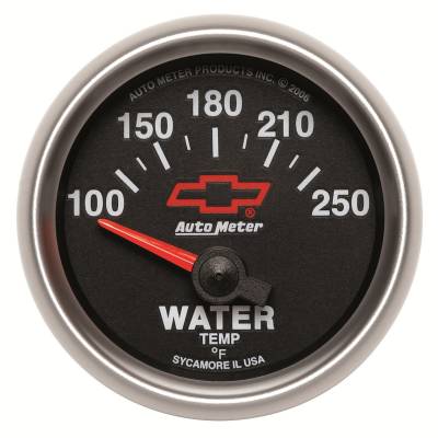 Auto Meter Gauge; Water Temp; 2 1/16in.; 100-250deg. F; Electric; GM Bowtie Black 3637-00406