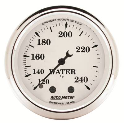 Auto Meter Gauge; Water Temp; 2 1/16in.; 120-240deg. F; Mech; Old Tyme White 1632