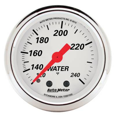Auto Meter Gauge; Water Temp; 2 1/16in.; 120-240deg. F; Mech; Arctic White 1332