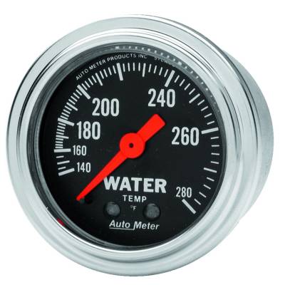 Auto Meter Gauge; Water Temp; 2 1/16in.; 140-280deg. F; Mechanical; Traditional Chrome 2431