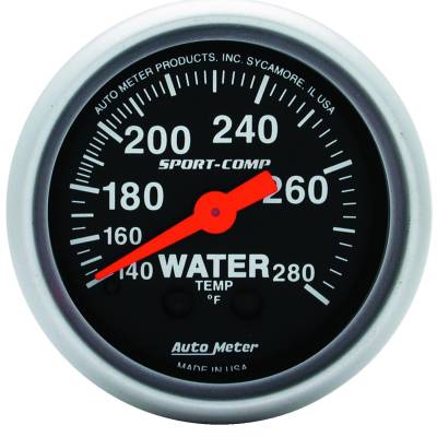 Auto Meter Gauge; Water Temp; 2 1/16in.; 140-280deg. F; Mechanical; Sport-Comp 3331