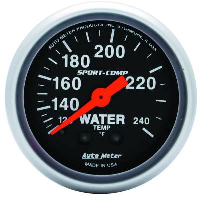 Auto Meter Gauge; Water Temp; 2 1/16in.; 120-240deg. F; Mechanical; 12ft.; Sport-Comp 3333